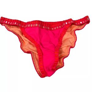 Y2K Victorias Secret Size Cheeky Medium Bikini Bottoms Pink Orange #3499
